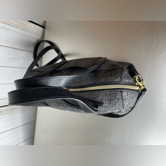 Fossil Sydney Gunmetal & Black Glitter Satchel Crossbody Shoulder Bag - Picture 6 of 8